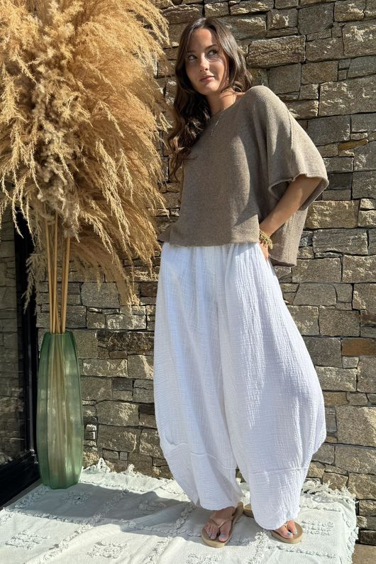 Tasha Cushion Cotton Balloon Barrel Pant White